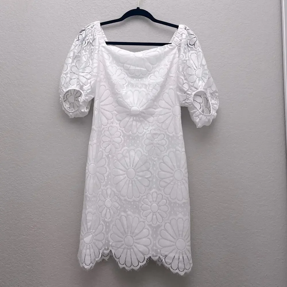 Trina Turk Lace Off The Shoulder Dress 2 White Bridal Shower Bachelorette - Picture 3 of 7